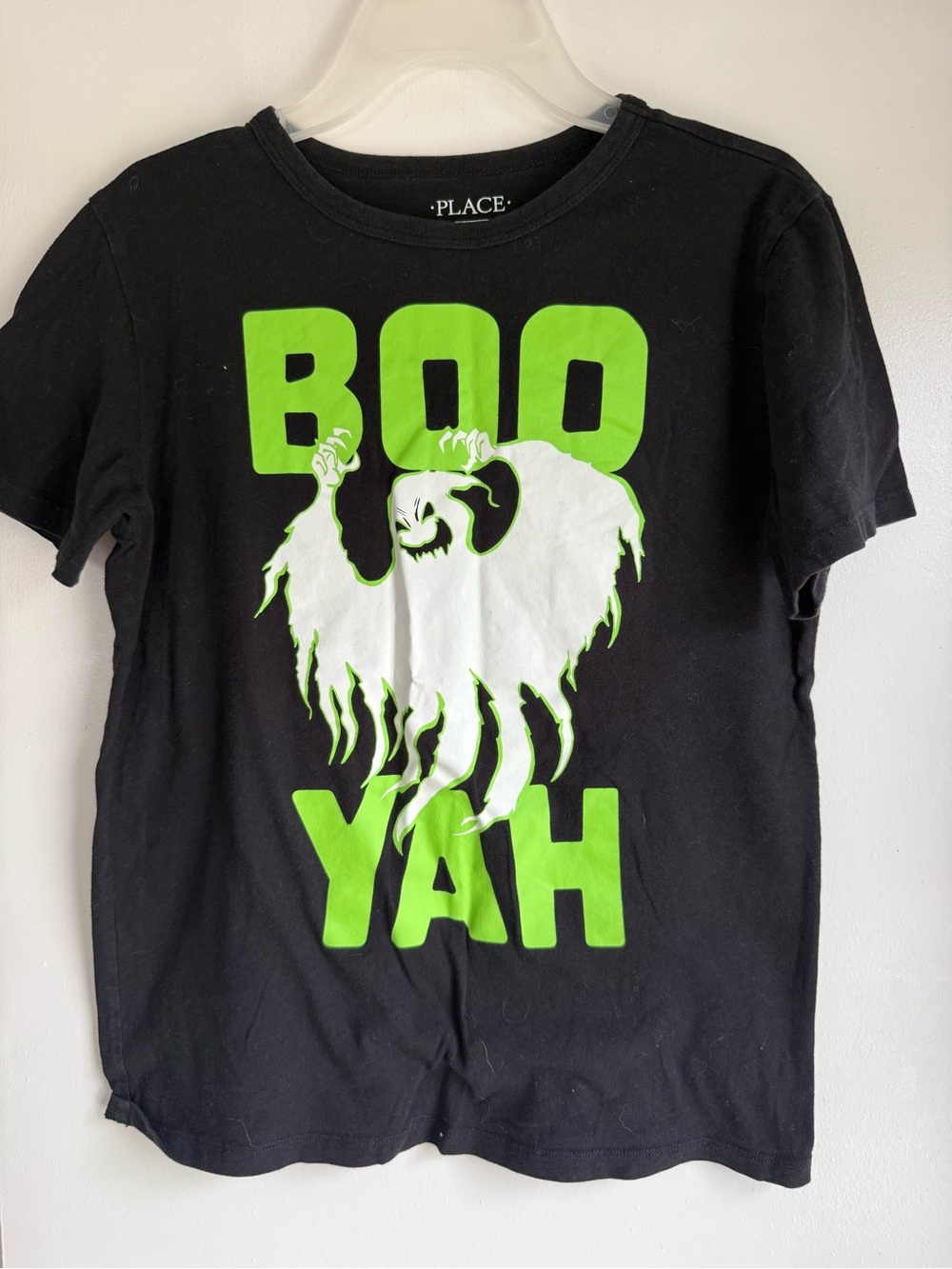 Place Black Tee with Neon Green "BOO YAH" Ghost Graphic